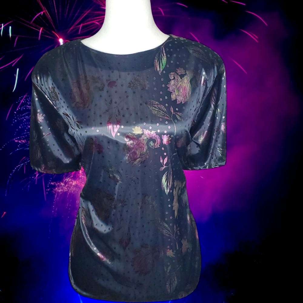 Andre Sauvage Vintage Shimmering Metallic Holographic Retro Top
